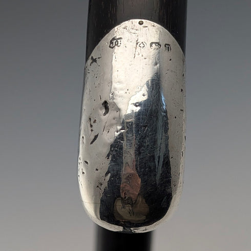 1912年 英国アンティーク 黒軸 曲がりハンドル 純銀装飾 ステッキ 杖 90cm J Howell&Co